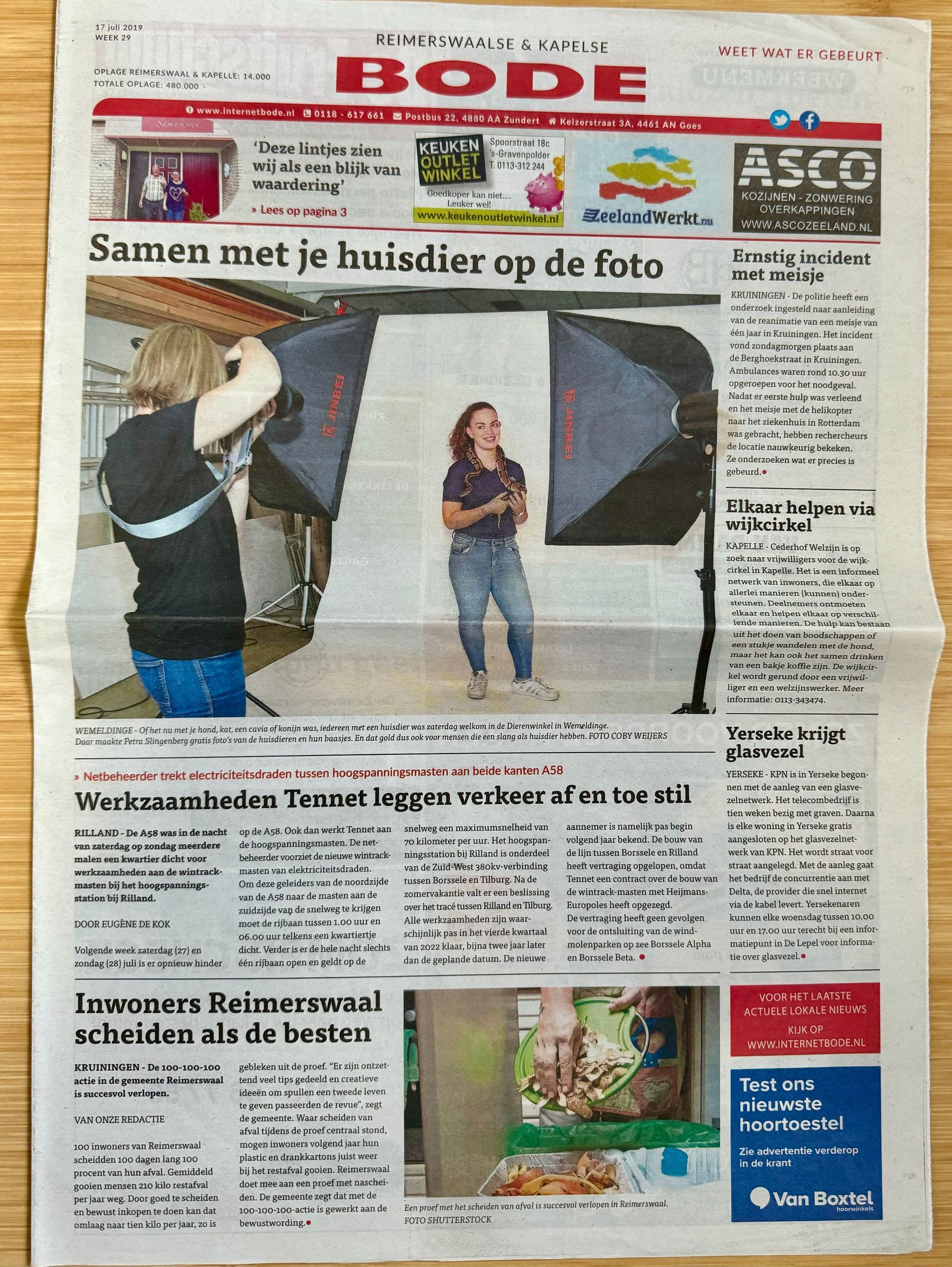 Bericht in de pers over actie op dierendag