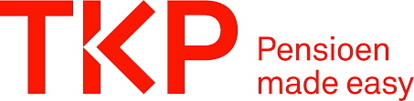 Een rood logo met de tekst tkp pensioen made easy