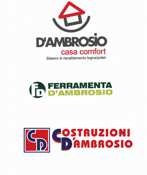 Logos of D’Ambrosio Casa Comfort, Ferramenta D’Ambrosio, and D’Ambrosio Costruzioni on a white background