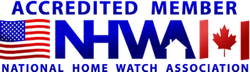 Accredited Member National Home Watch Association logo: U.S. flag, blue