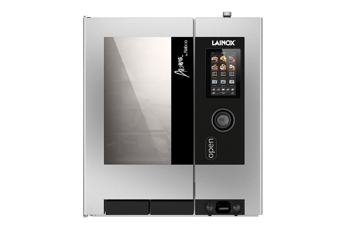 Stainless steel LABOK desktop oven with touchscreen and dial control on a white background