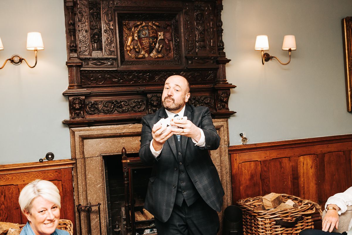 Paul Roberts Magic, always ready to amaze at a Private wedding in a Cheshire Marquee.