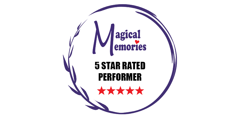 The logo for magical memories is a 5 star rated performer.