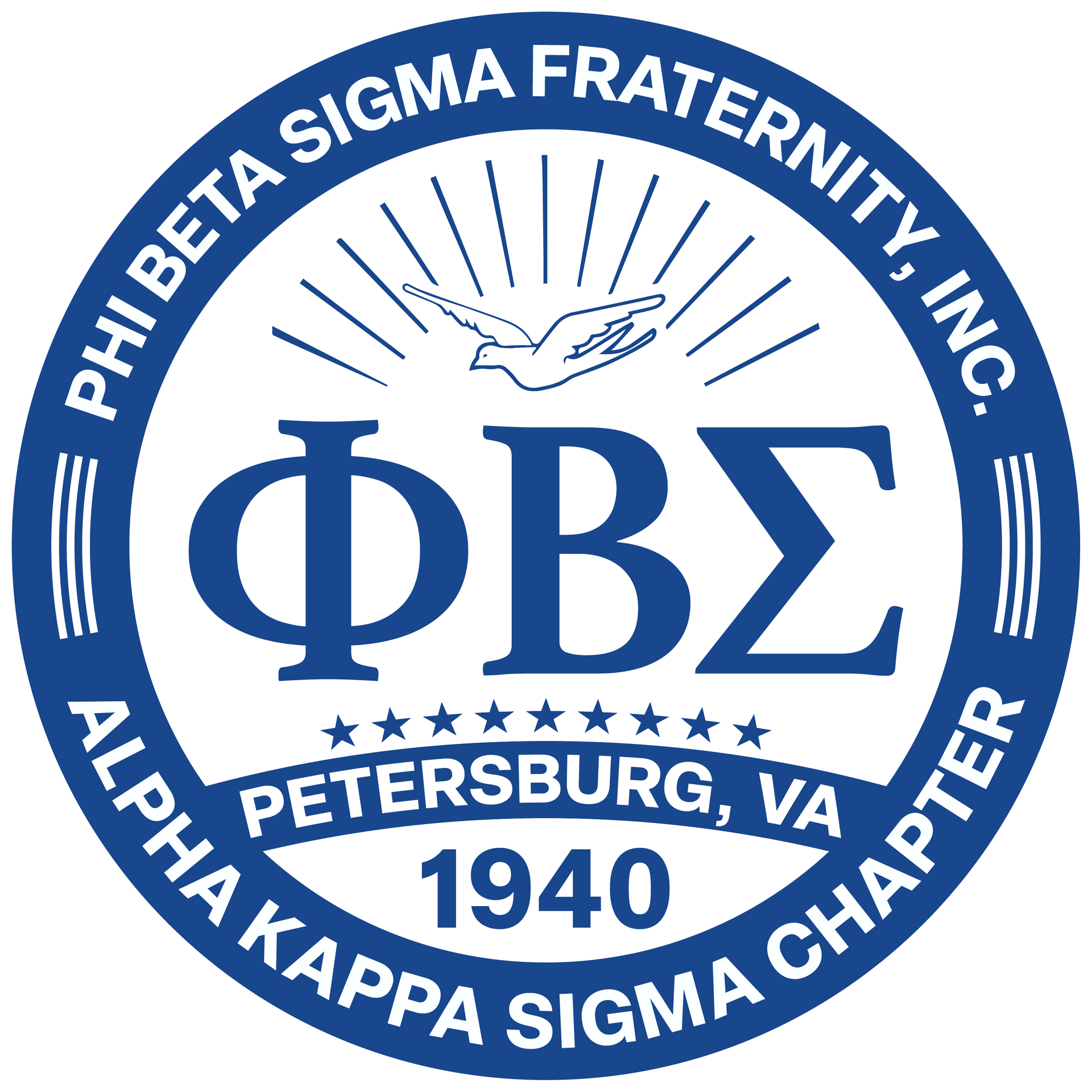 Phi Beta Sigma Fraternity, Inc. logo with blue and white stripes, stars, and Greek letters
