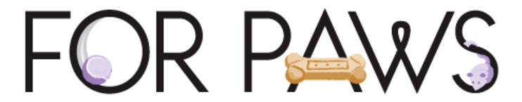 A logo for a company called for paws with a dog bone in the middle.