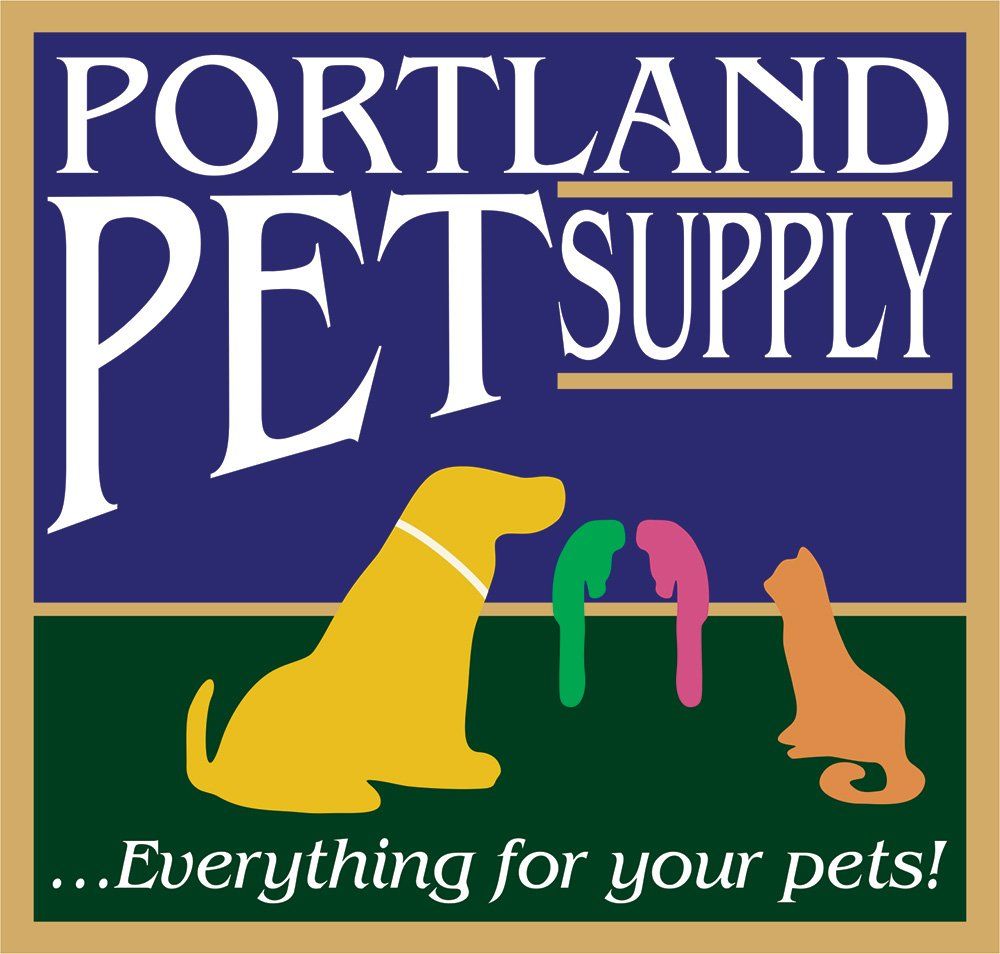 The logo for portland pet supply shows a dog and a cat
