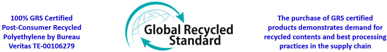 GRS Certified: Our dog waste rolls are made from 100% post-consumer recycled materials, verified by the Global Recycled Standard (GRS). This certification ensures responsible recycling practices, worker well-being, and the use of safer chemicals for both people and the planet. Global Recycled Standard (GRS) Certified 100% Post-Consumer Recycled Polyethylene by Bureau Veritas