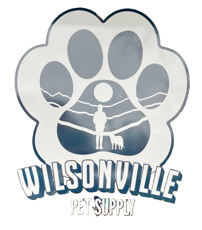A black and white logo for wilsonville pet supply.