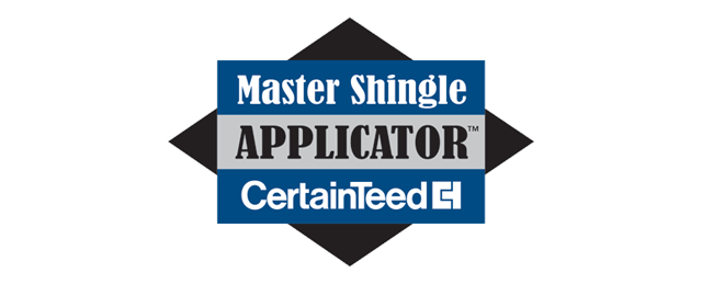 A master shingle applicator logo that is blue and black