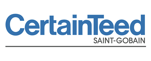 The logo for certainteed saint gobain is blue and white.