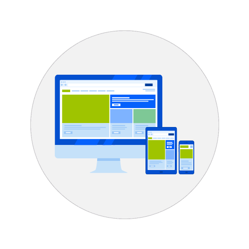 A computer, tablet, and cell phone in a circle.