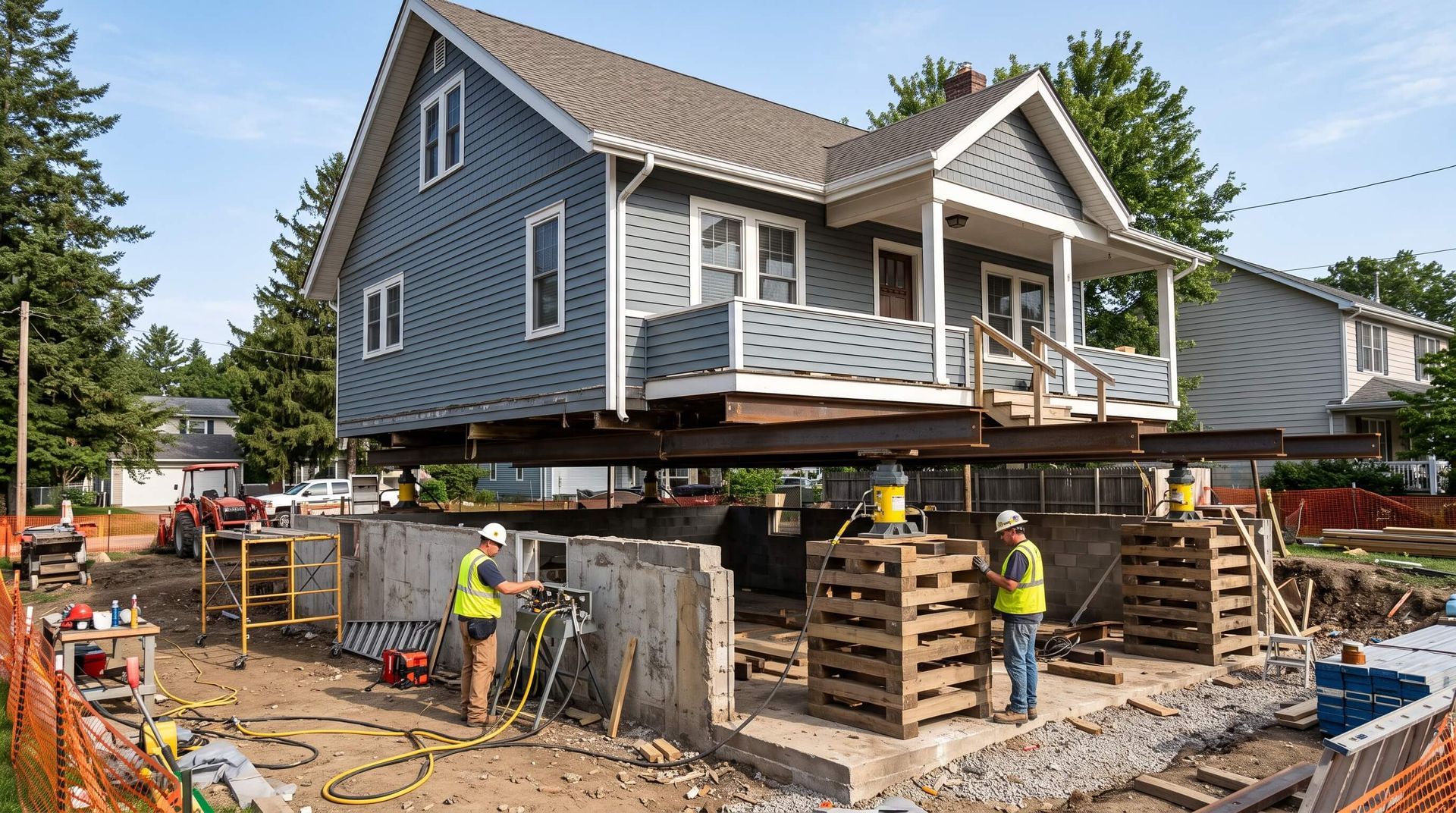 A house’s foundation that’s being raised.