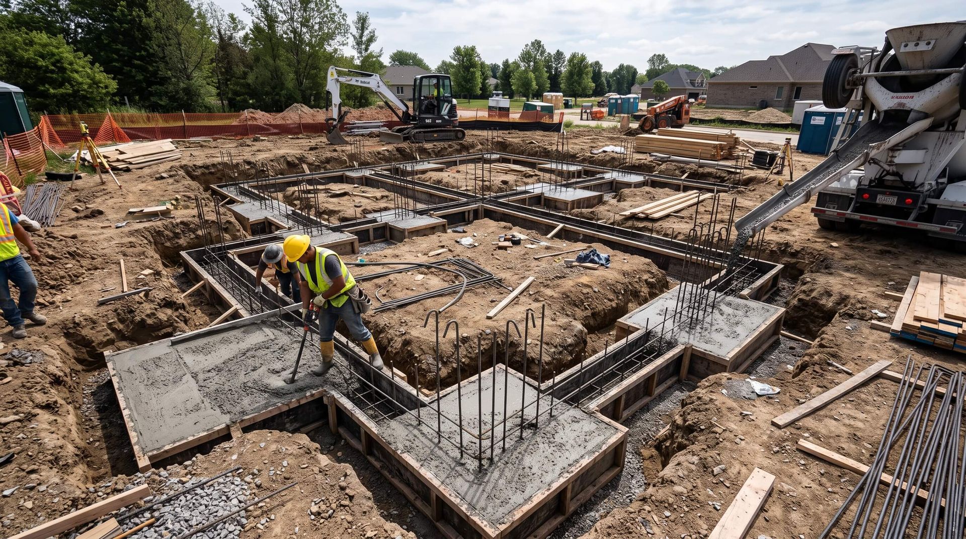Concrete footings for a house.