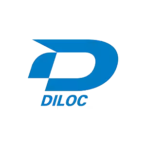 Logo DILOC blu con una lettera D stilizzata su sfondo bianco.