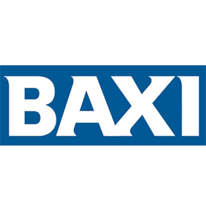 Logo BAXI in lettere bianche su sfondo blu.