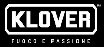 Logo KLOVER in bianco su sfondo nero con lo slogan “FUOCO E PASSIONE” sotto.