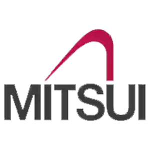 Logo Mitsui in nero con un arco rosso sopra le lettere