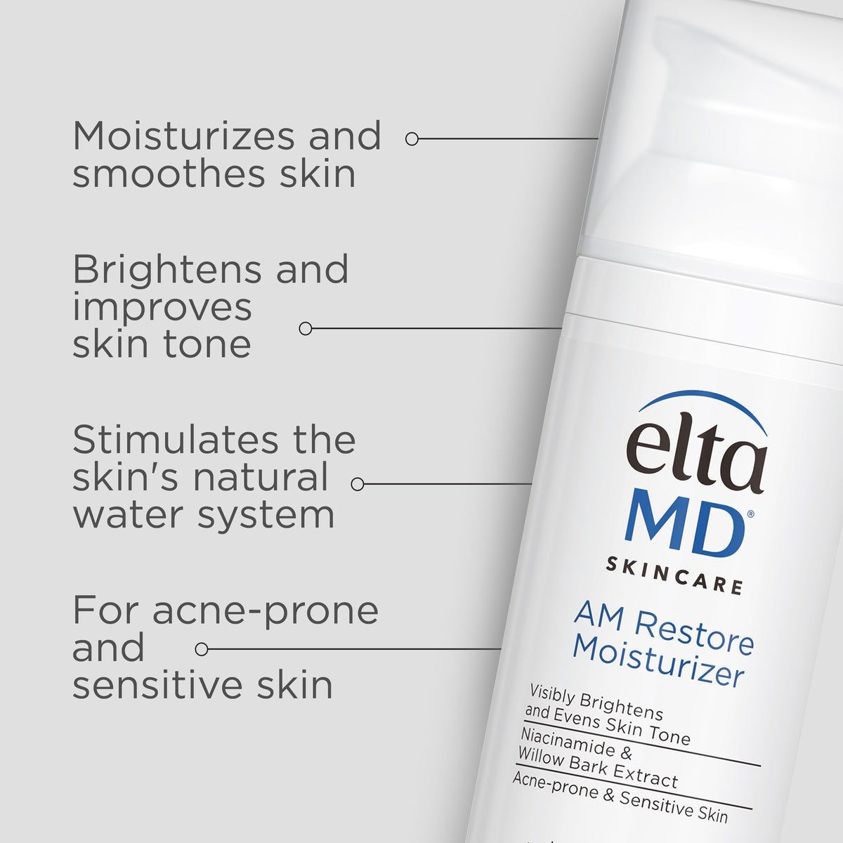 A bottle of elta md am restore moisturizer for acne prone and sensitive skin