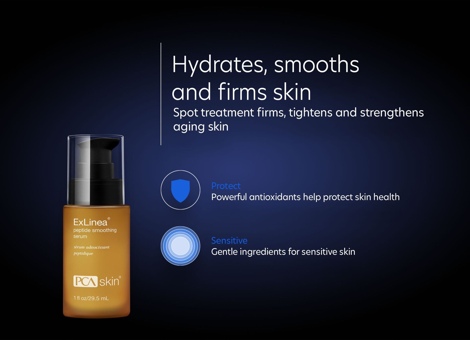 A bottle of a product that hydrates smooths and firms skin
