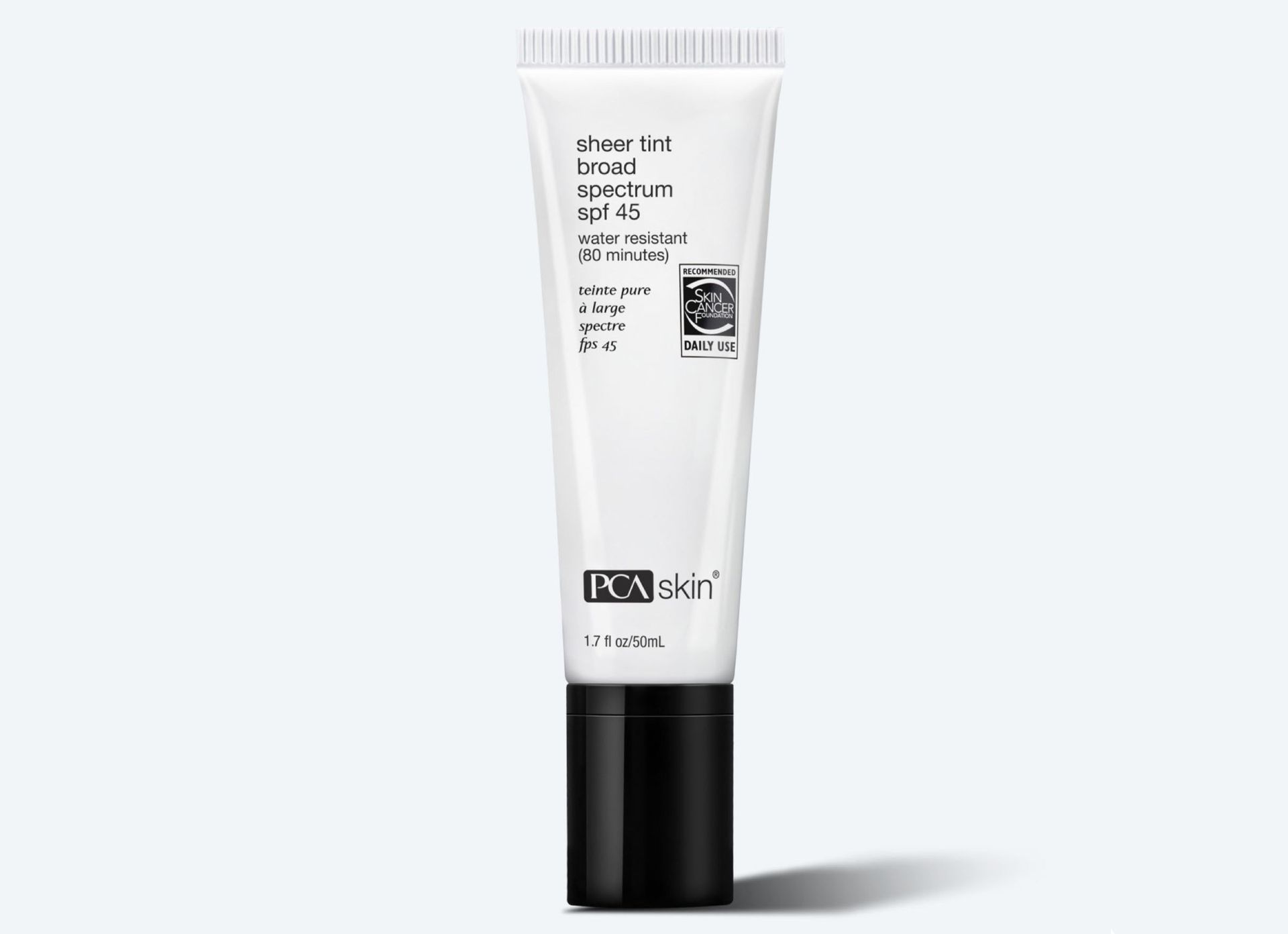 A white tube with a black cap and a white label that says pca skin