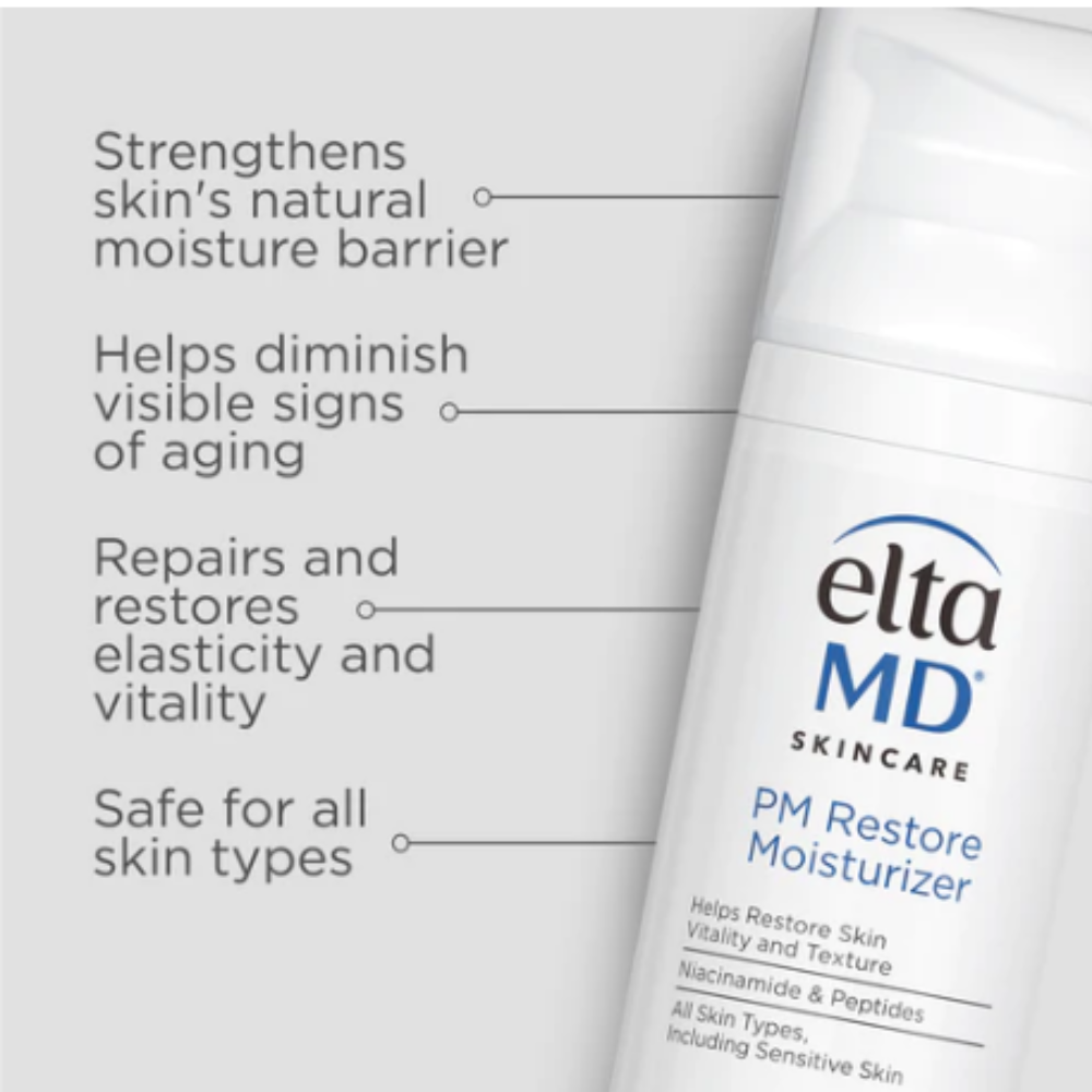 A bottle of pm restore moisturizer by elta md