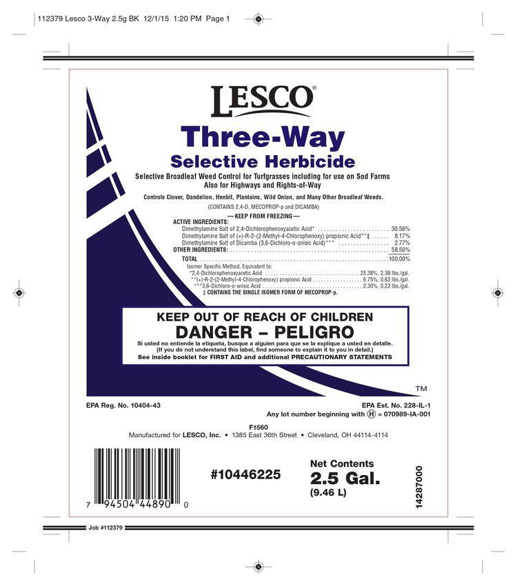 A label for a lesco three-way selective herbicide.