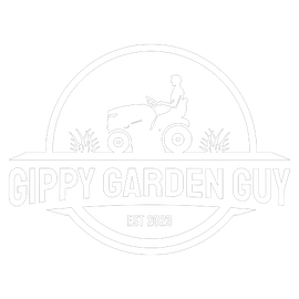 Logo for “Gippy Garden Guy” with a riding lawn mower and circular emblem; “EST 2023” below