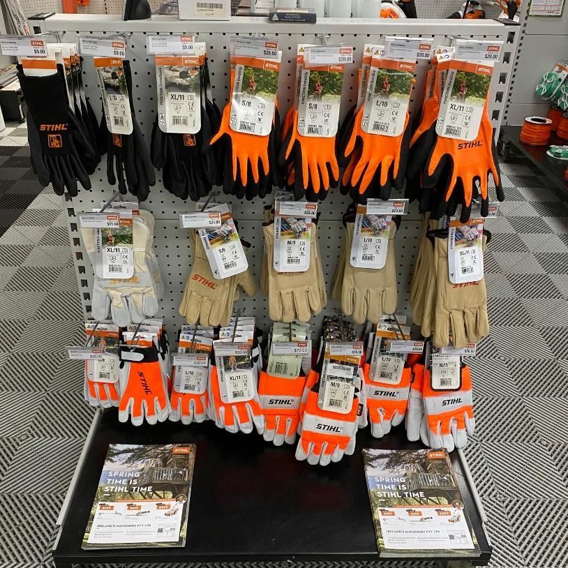A Display Of Stihl Gloves In A Store — Ireland's Machinery Pty Ltd In Braemar, NSW