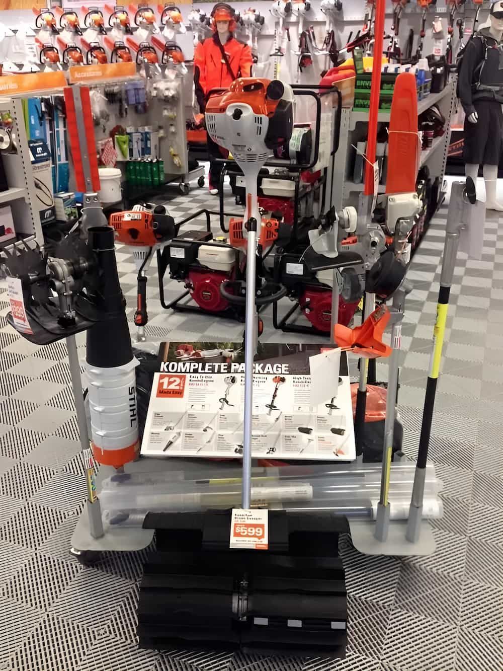 A Display of Lawn Mower Equipment in a Store — Ireland's Machinery Pty Ltd In Braemar, NSW