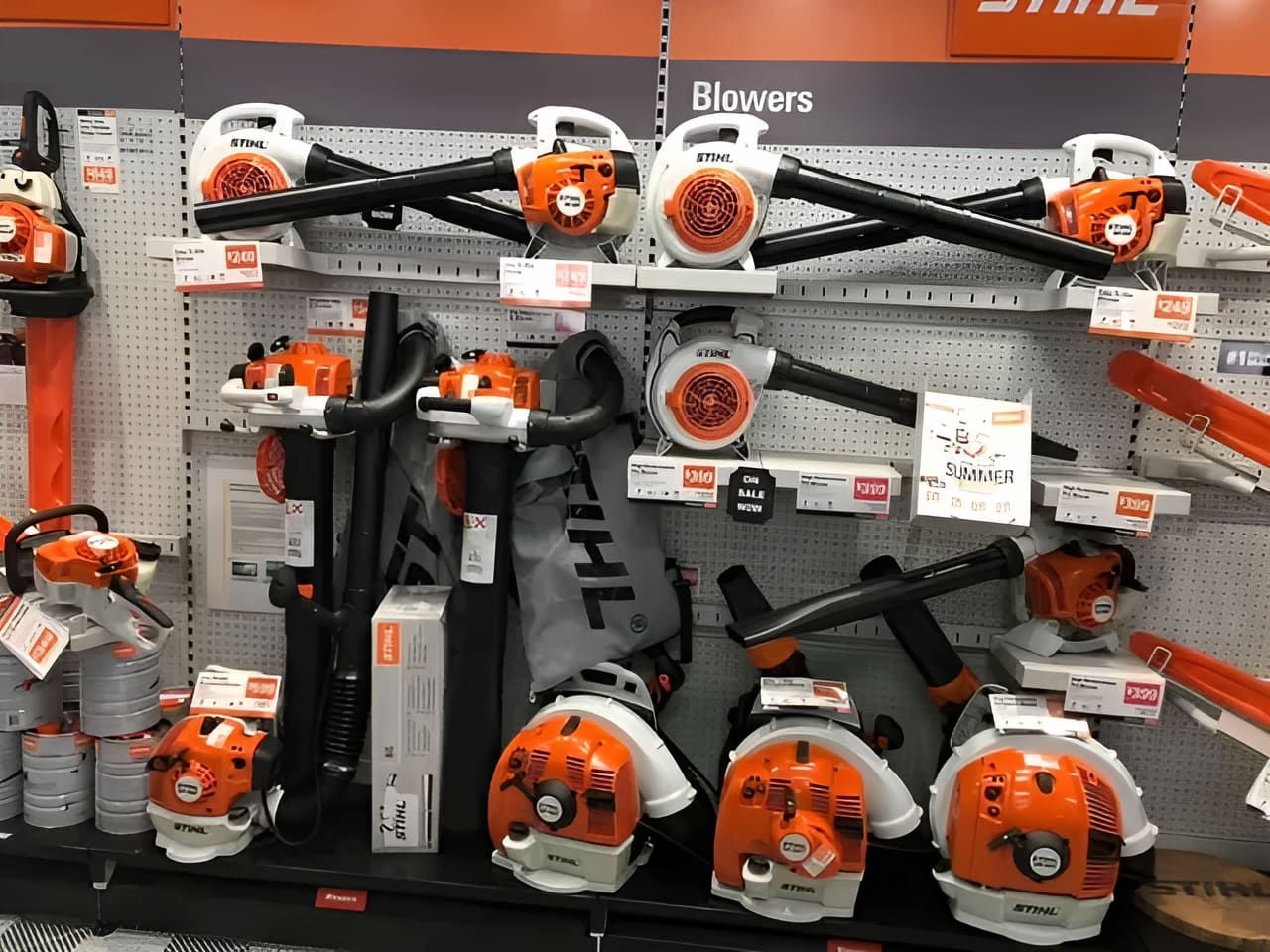 A Display Of Stihl Blowers In A Store — Ireland's Machinery Pty Ltd In Braemar, NSW