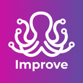 A white stylized octopus icon on a purple to pink gradient background, with the word