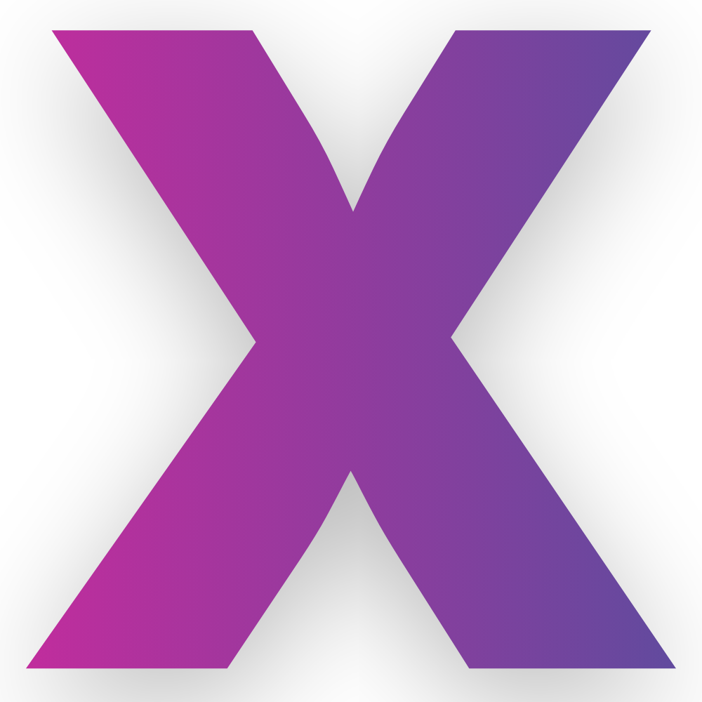 The letter X in a purple-to-magenta gradient.