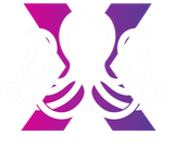 A white line drawing of an octopus centered over a purple and pink gradient letter X, with the text OCTOPUSH below.