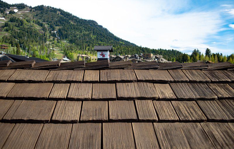 A wooden cedar shake roof 