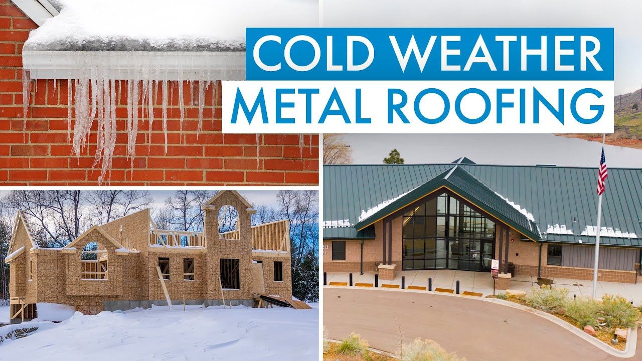 A picture of a house under construction and a picture of icicles on a denver roof.