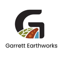 Garrett Earthworks logo with stylized G and colored farmland/road design