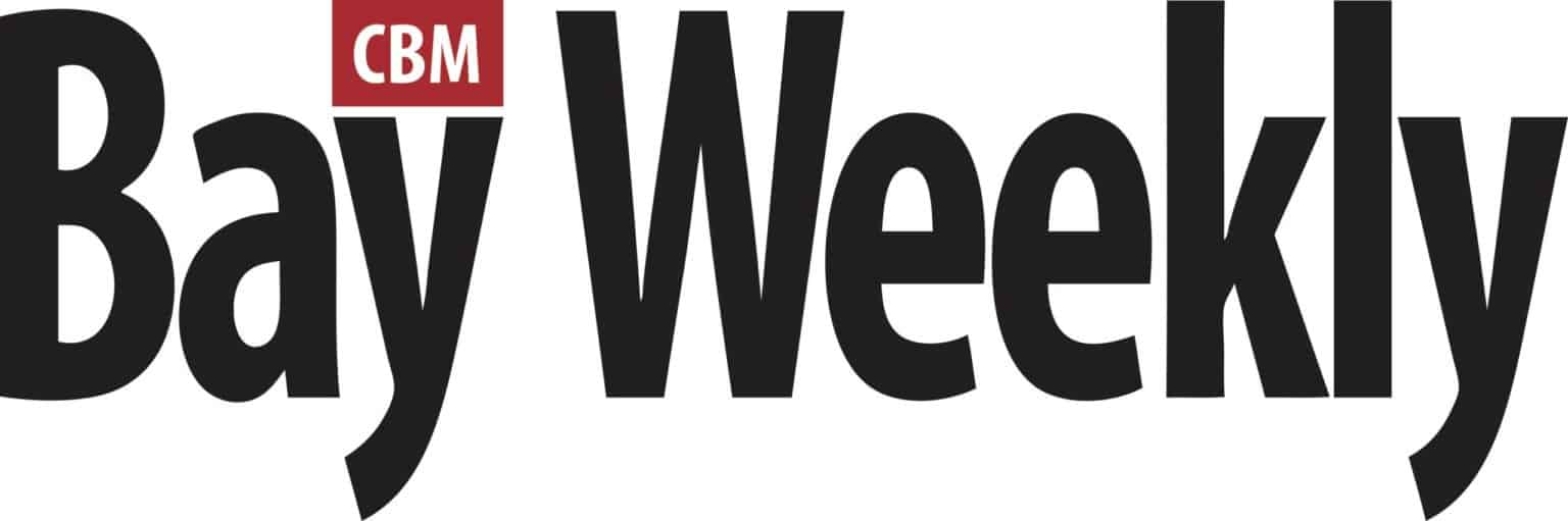 The logo for bay weekly is black and red on a white background.