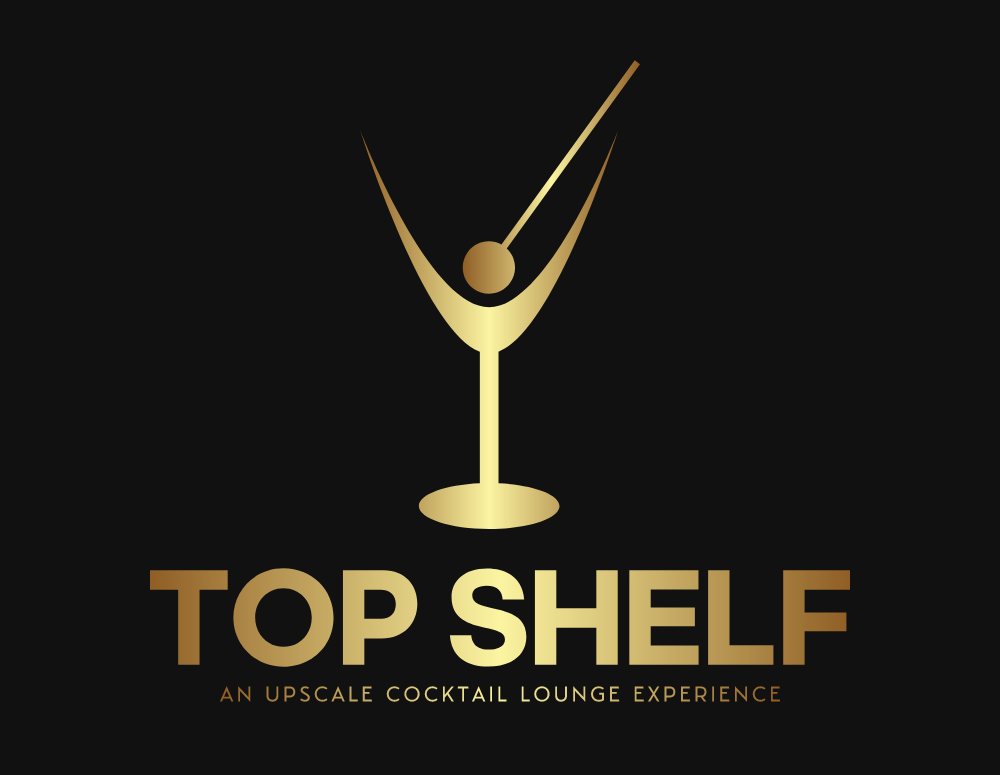 A logo for top shelf an upscale cocktail lounge experience