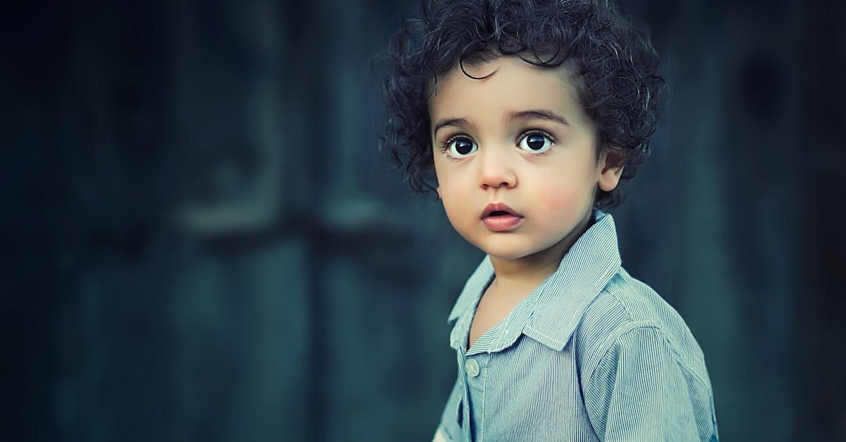 A little boy with curly hair is looking at the camera.