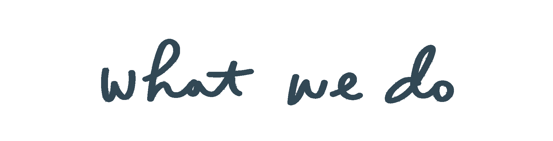 Handwritten text reading “what we do” on a white background