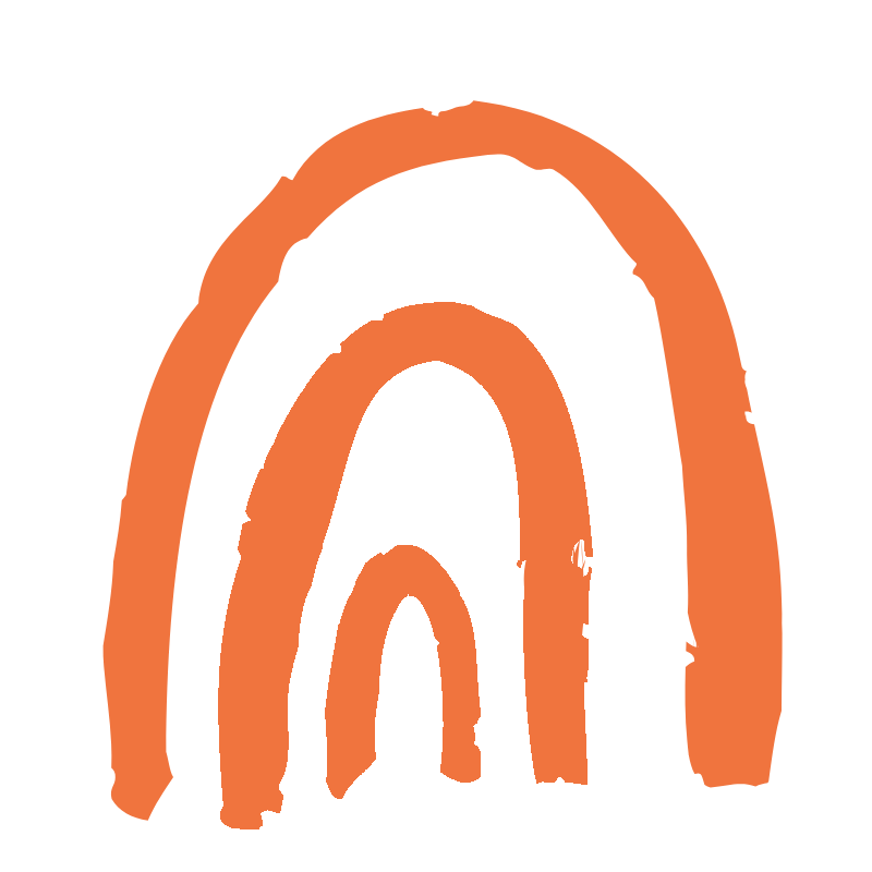 Orange drawn rainbow on plain white background