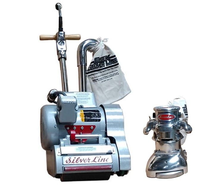 Silverline floor sander with dust bag and buffer/polisher attachments on a white background