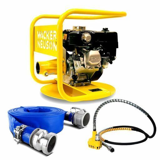 A Blue Electric Centrifugal Water Pump With Connected Metal Piping — Bowen Hire in Bowen, QLD
