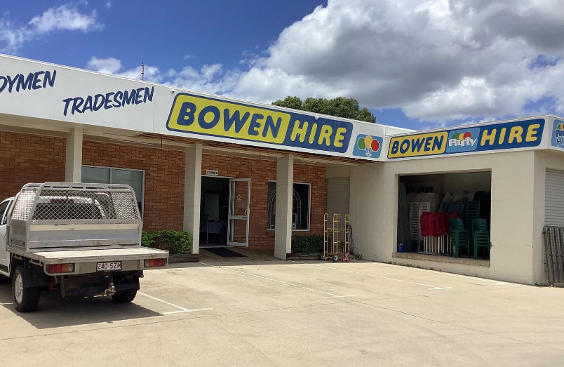 Bowen Hire storefront with a white pickup parked outside on a sunny day — Bowen Hire in Bowen, QLD