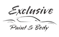 A black and white logo for exclusive paint and body.