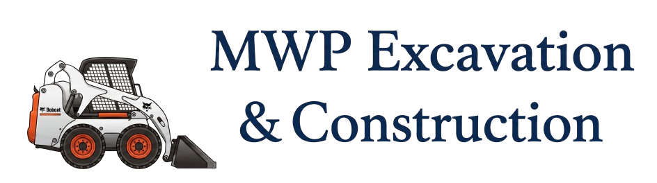 MWP Excavation & Construction logo with a red and black excavator