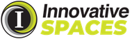 A logo for innovative spaces with a yellow circle in the middle.
