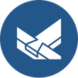 A blue circle with a white envelope in it