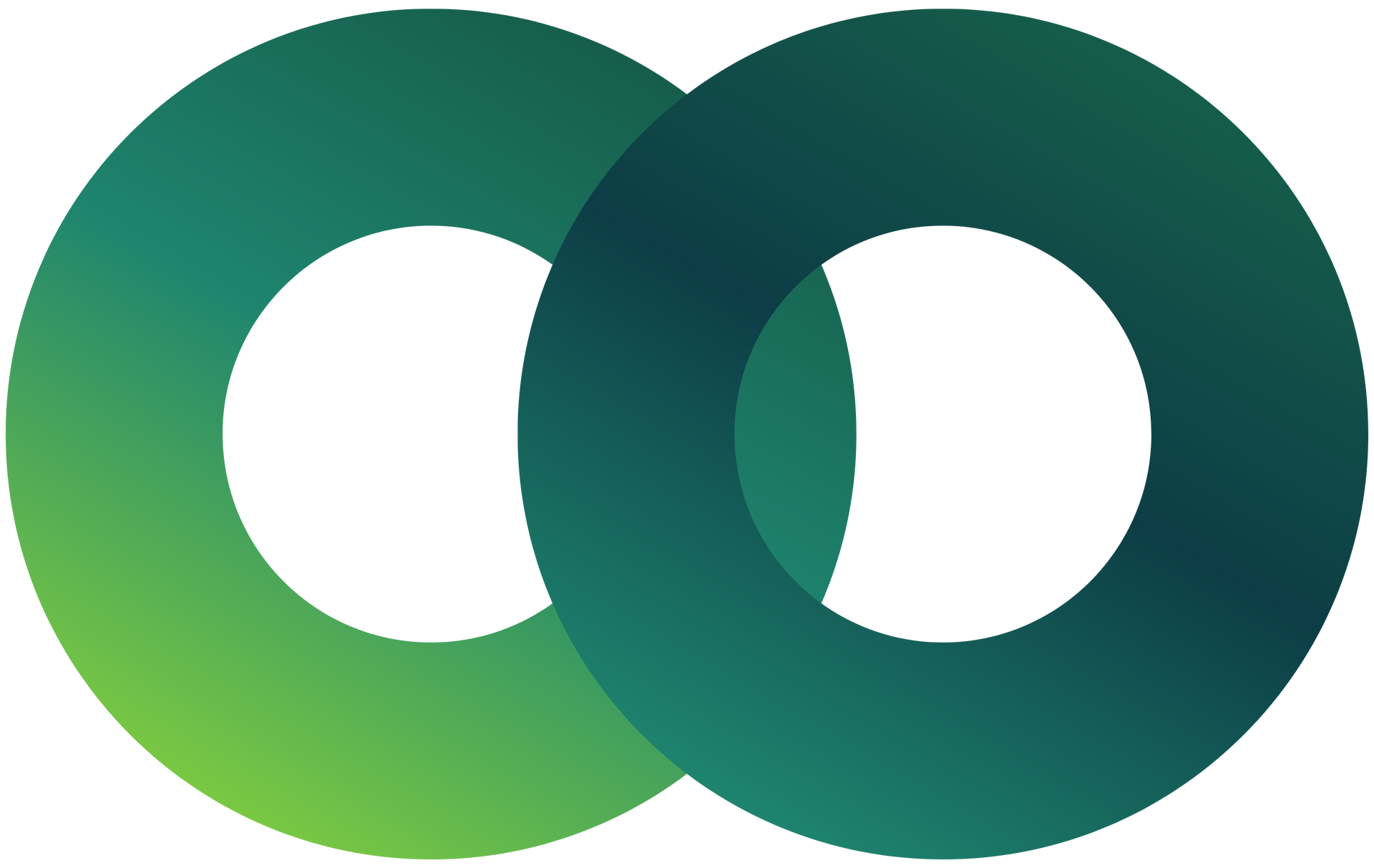 Two overlapping green gradient rings on a white background