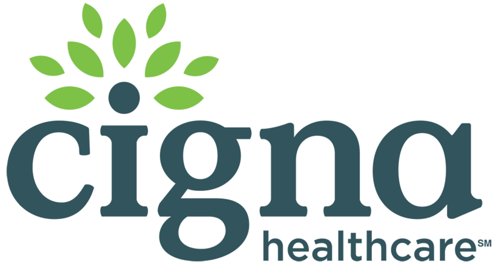 Cigna Healthcare logo with green sunburst and dark blue text